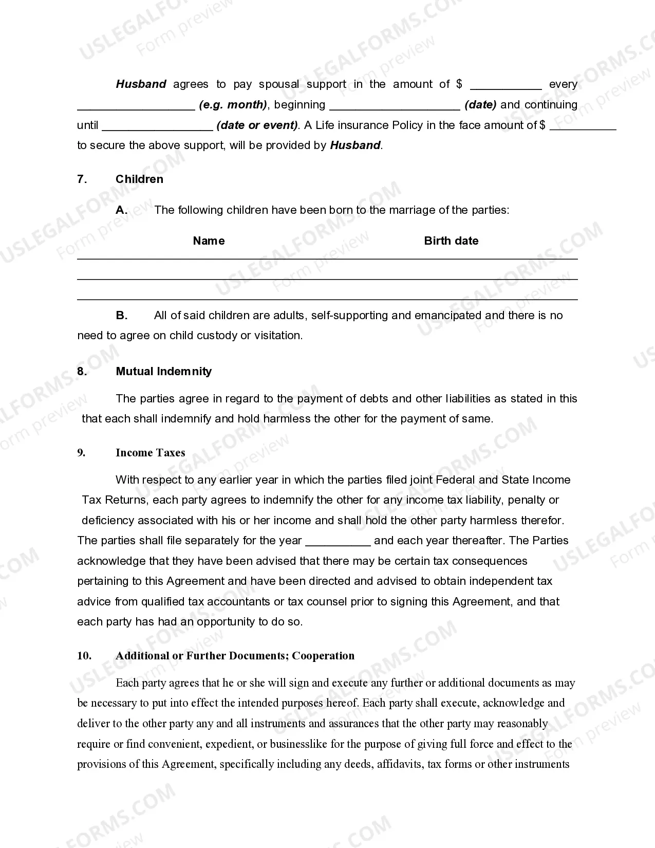 Preview Marital Legal Separation and Property Settlement with Adult Children