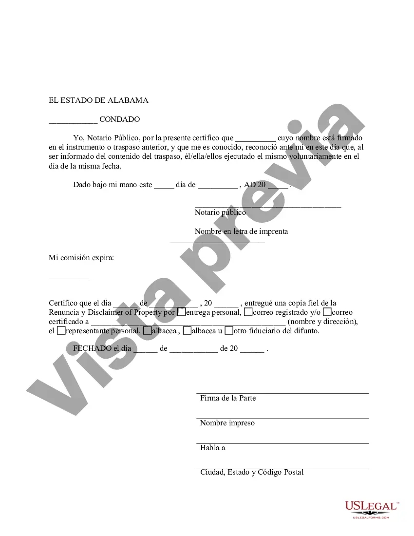 Preview Alabama Renuncia y descargo de responsabilidad del inquilino conjunto o interés de tenencia