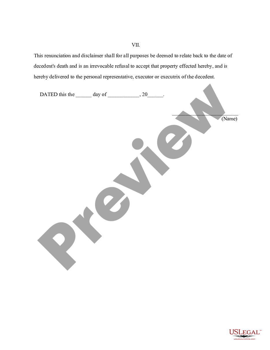 page 1 Alabama Renunciation and Disclaimer of Joint Tenant or Tenancy Interest preview