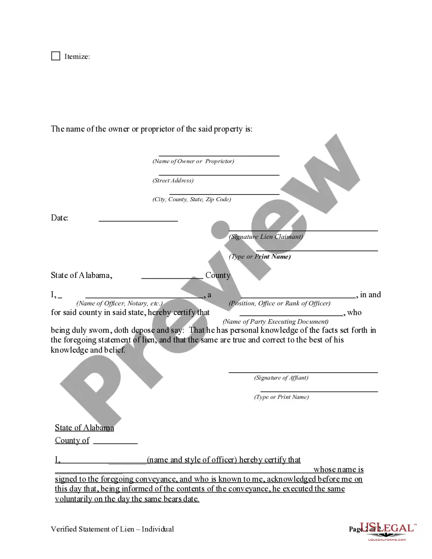 Preview Verified Statement of Lien by Individual