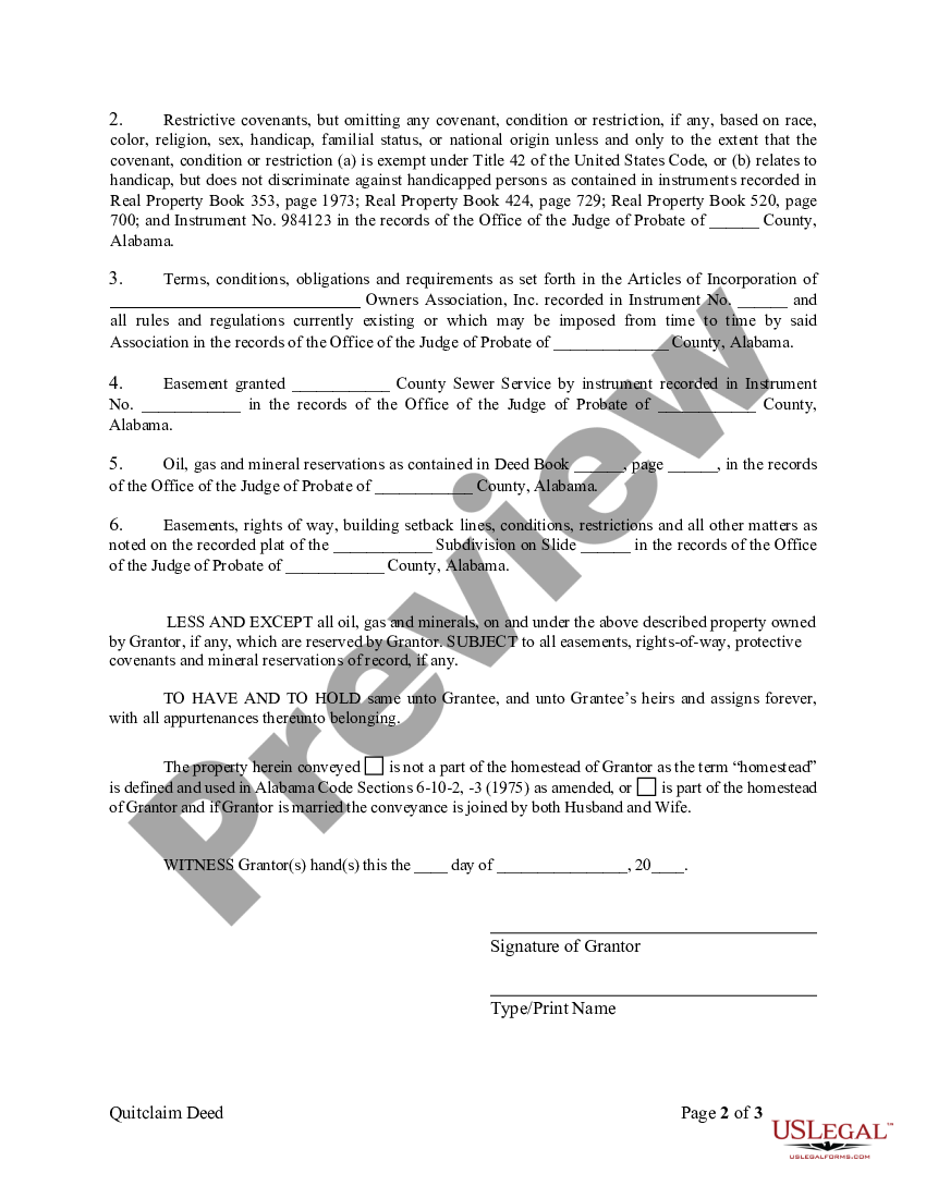 Alabama Quitclaim Deed From Individual To Individual Quitclaim Deed Alabama Us Legal Forms 5115