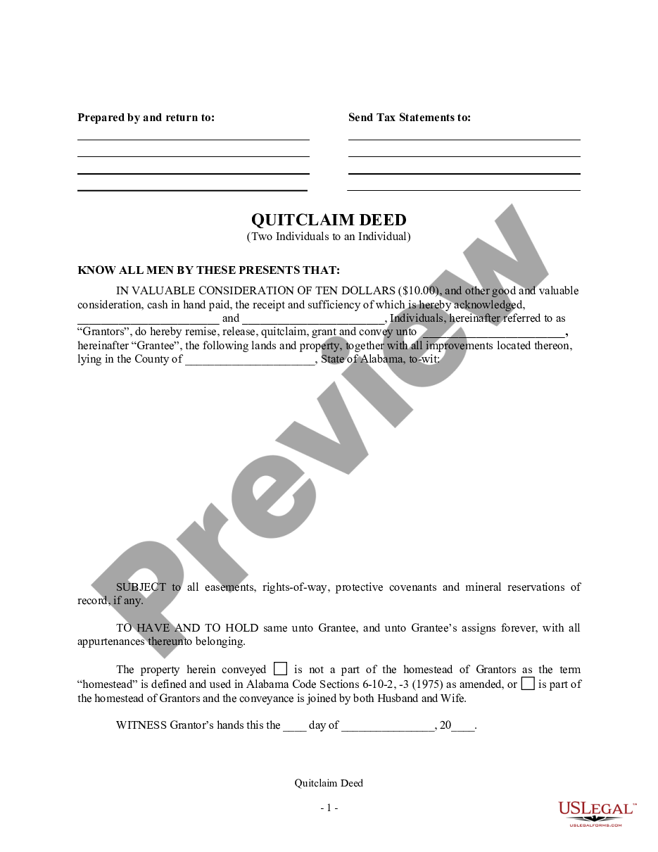 page 0 Quitclaim Deed from Two Individuals to an Individual preview