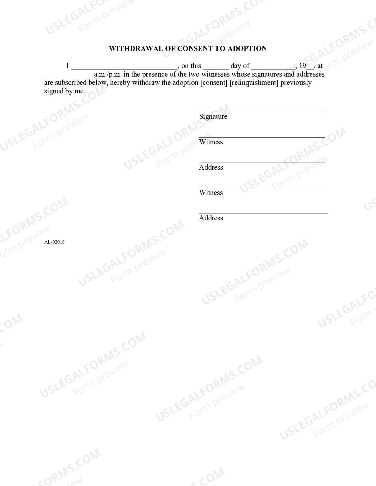 Preview Consent or Relinquishment of Minor For Adoption - Release of Parental Rights