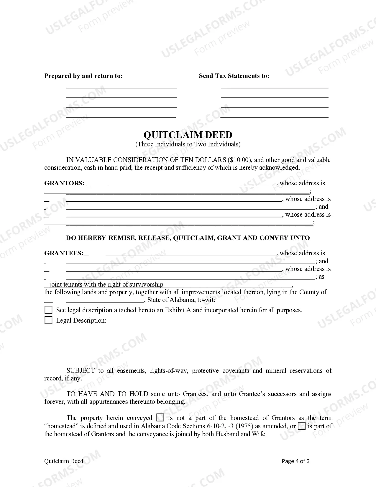 Preview Quitclaim Deed from Three Individuals to Two Individuals
