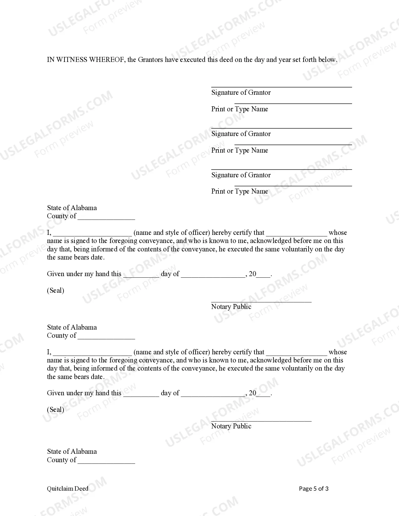 Preview Quitclaim Deed from Three Individuals to Two Individuals