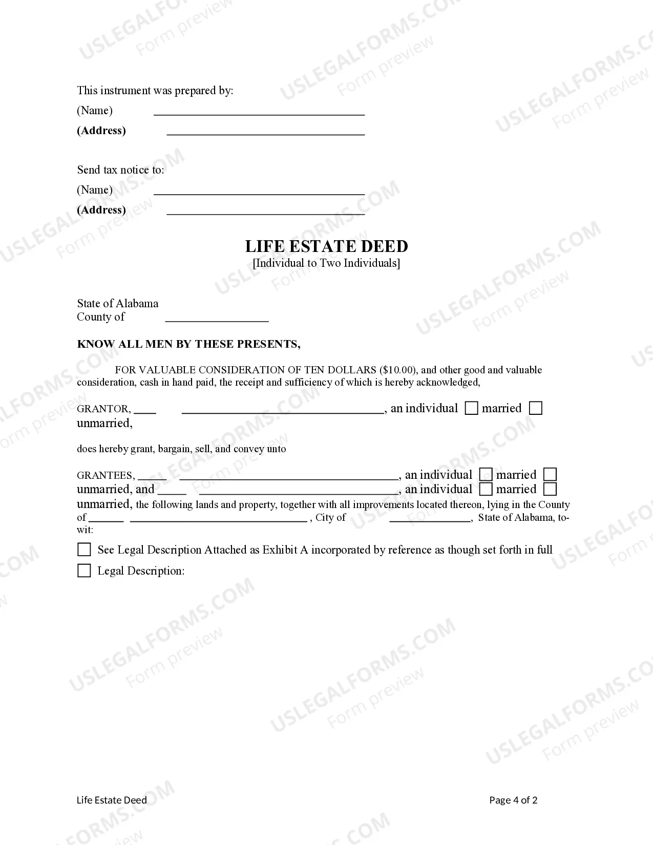 Preview Life Estate Deed - Individual to Two Individuals with Grantor Retaining Life Estate