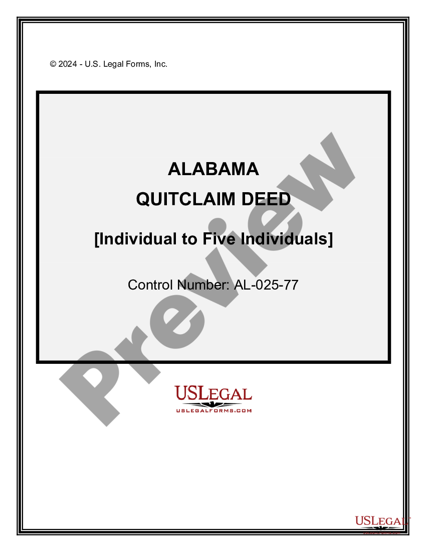 Alabama Quitclaim Deed From An Individual To Five Individuals Us Legal Forms 9523