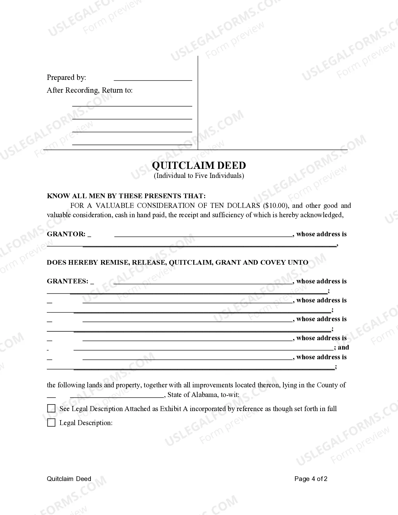 Preview Quitclaim Deed from an Individual to Five Individuals