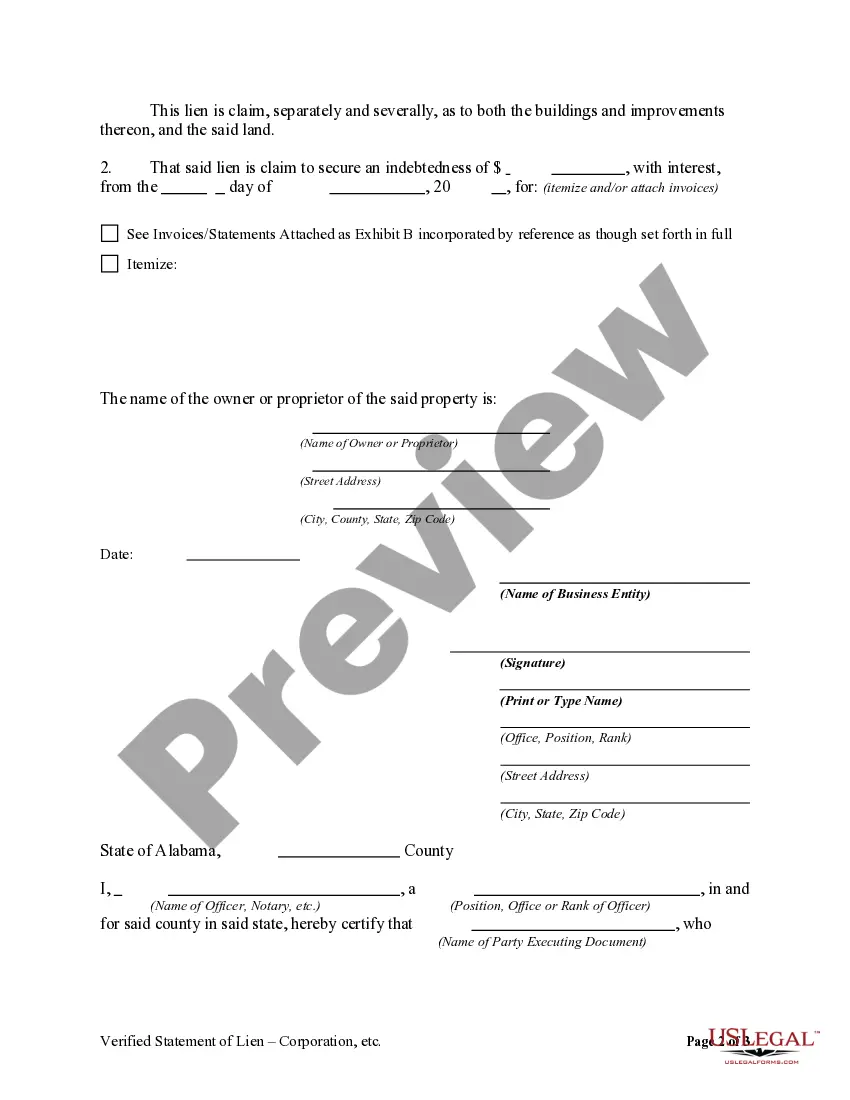 Preview Verified Statement of Lien by Corporation