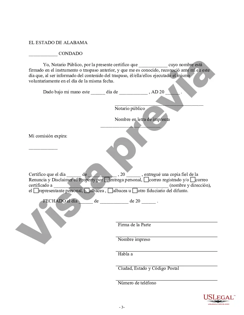 Preview Alabama Renuncia y renuncia de propiedad recibida por sucesión intestada