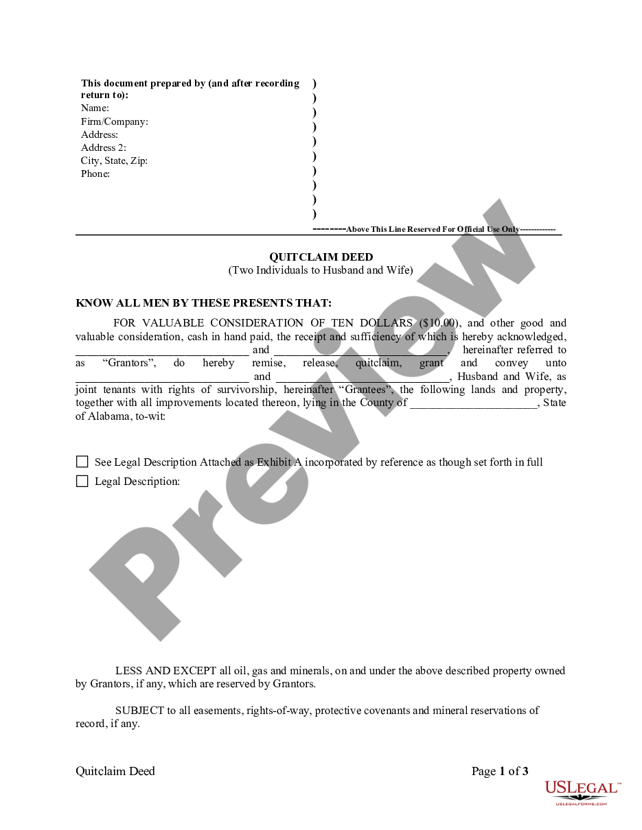 page 0 Quitclaim Deed by Two Individuals to Husband and Wife preview