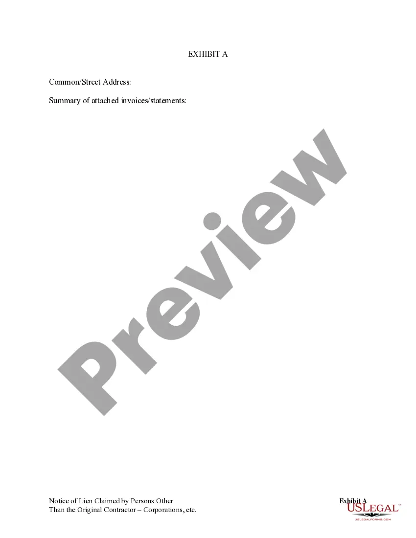 Preview Notice of Claim of Lien by Party Other than Original Contractor by Corporation