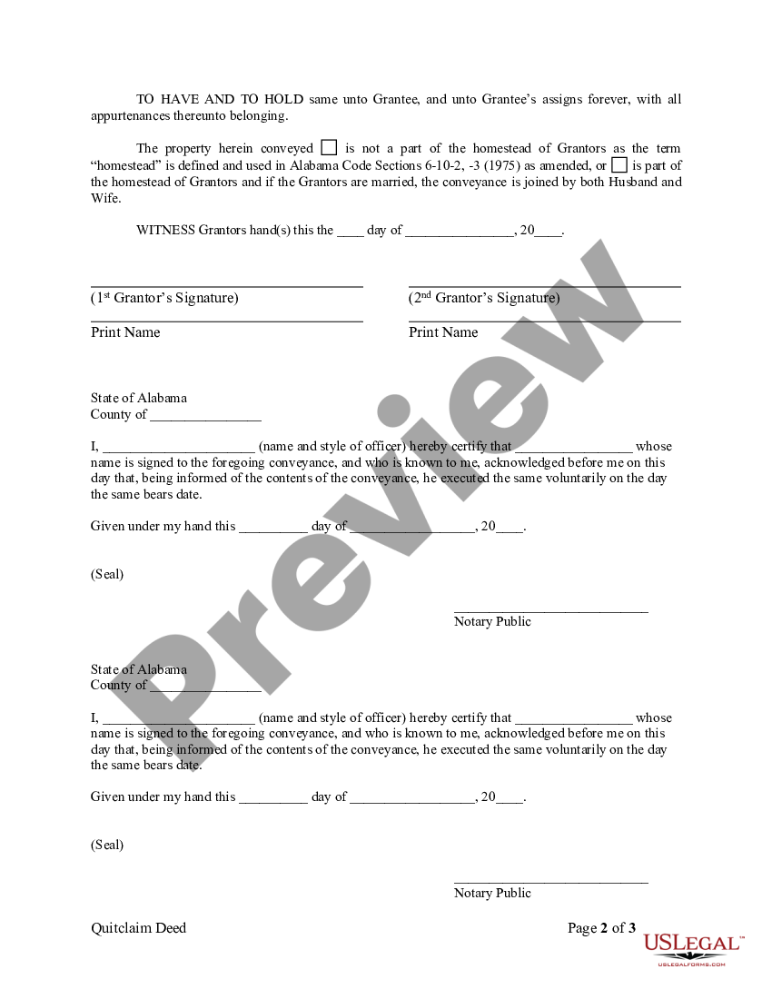 Alabama Quitclaim Deed By Two Individuals To Llc Alabama Quitclaim Deed Us Legal Forms 1220