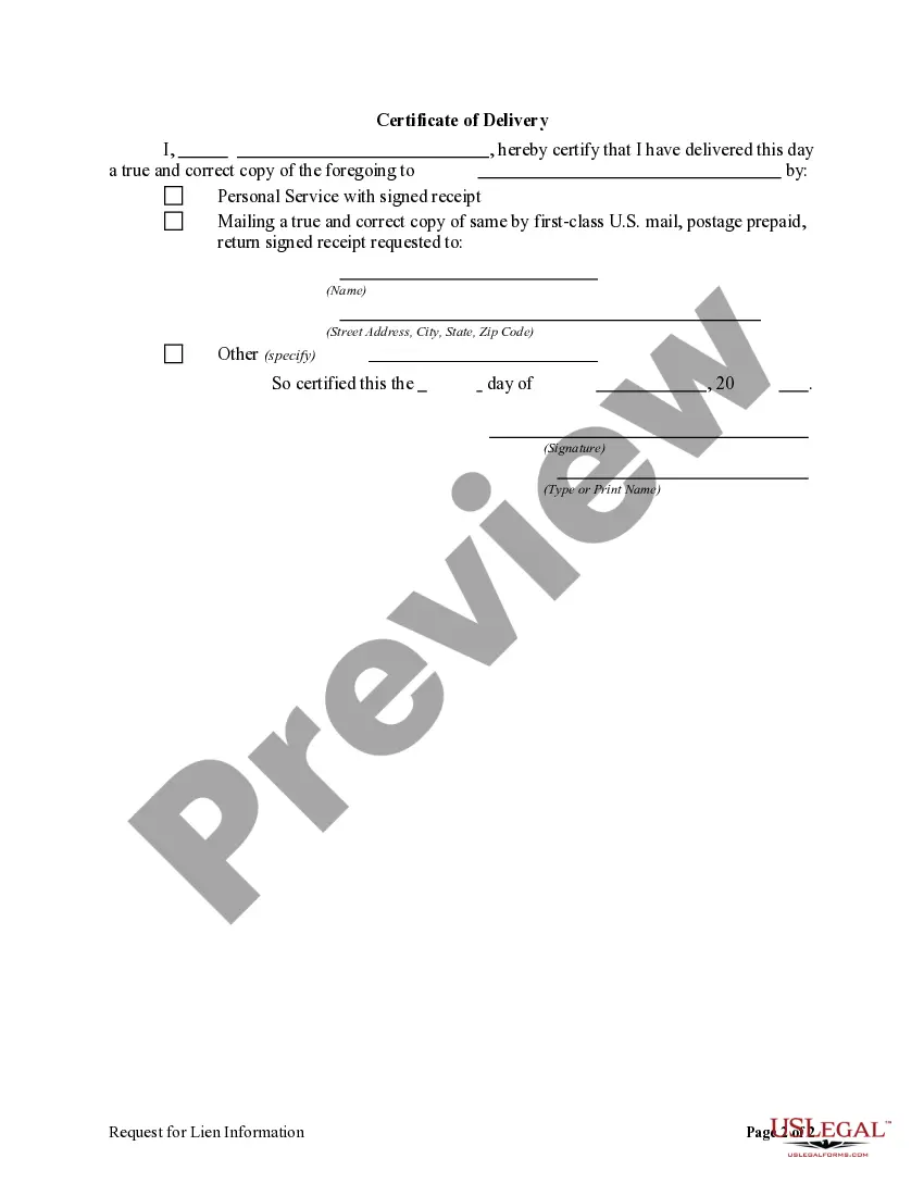 Preview Owner's Request for Lien Information by Corporation