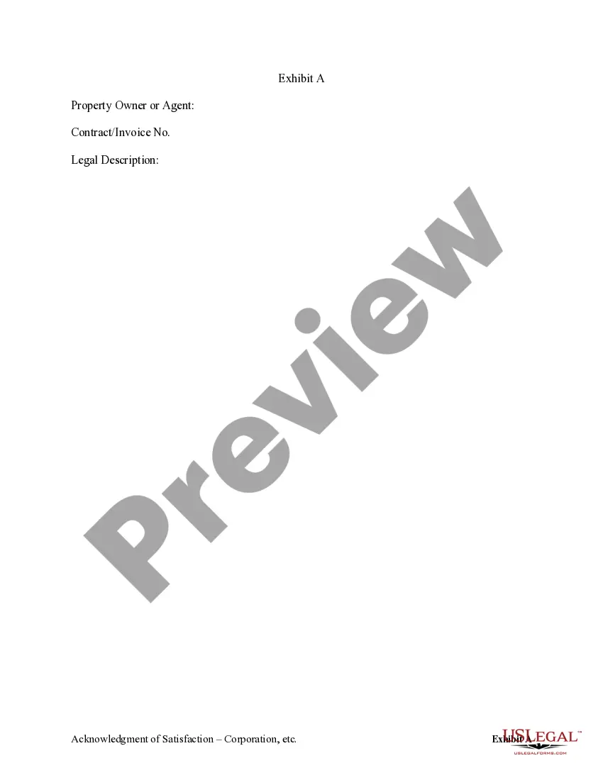 Preview Acknowledgment of Satisfaction by Corporation