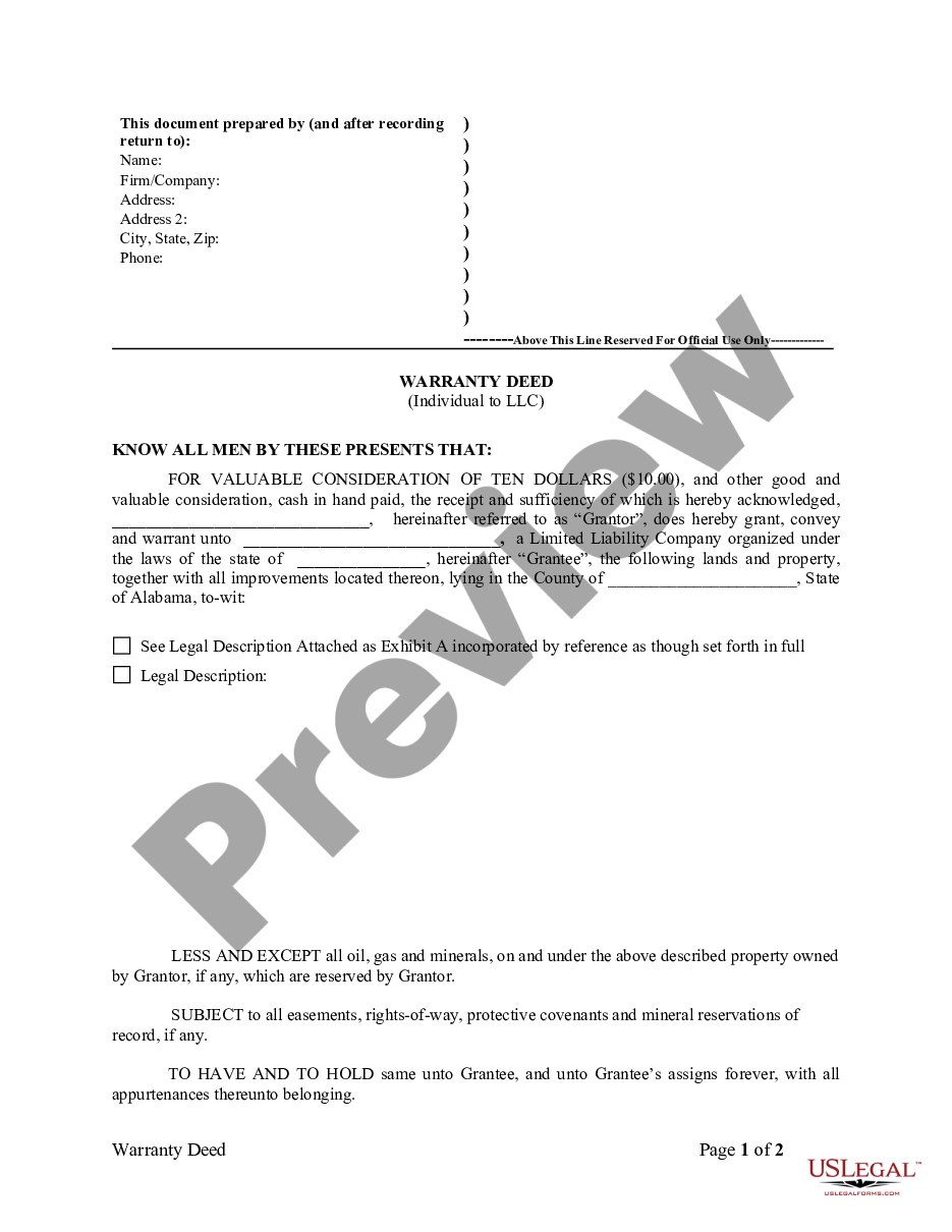 page 0 Warranty Deed from Individual to LLC preview