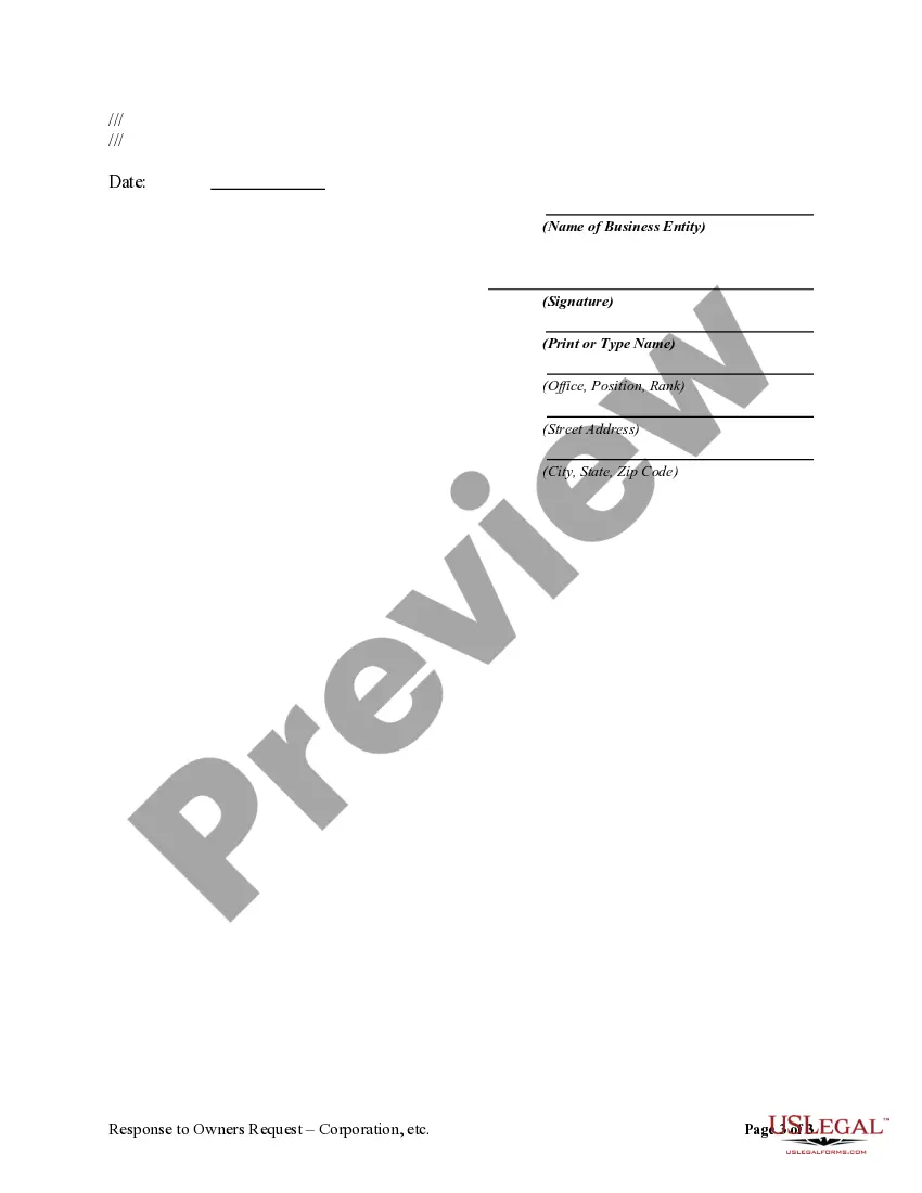 Preview Response to Owner's Request for Lien Information by Corporation