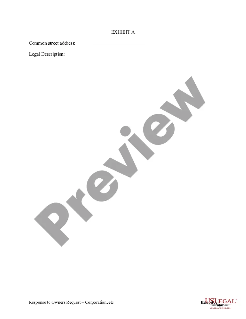 Preview Response to Owner's Request for Lien Information by Corporation