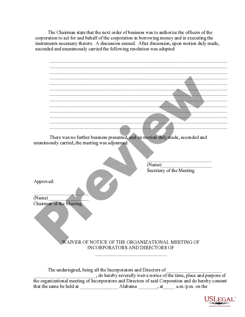 Preview Organizational Minutes, Waiver of Notice and Bylaws of Nonprofit Corporation