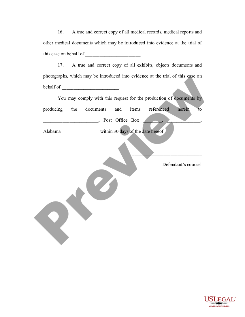 Alabama request for production of documents to plaintiff sample