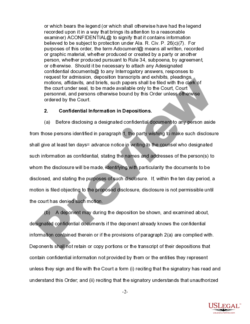 Alabama Sample Protective Order US Legal Forms