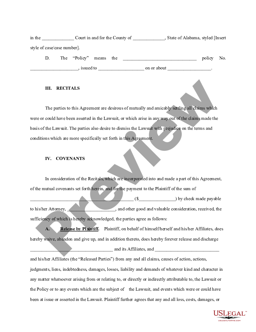 Alabama Sample of a Settlement Agreement - Alabama Settlement Agreement ...