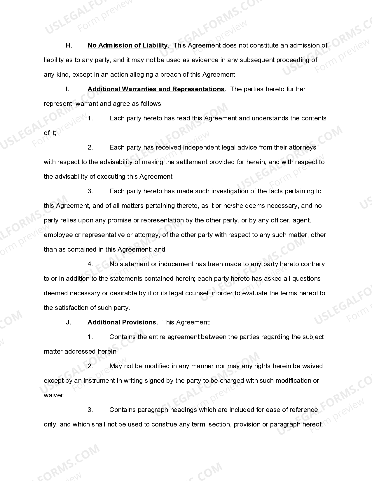 Sample Settlement Agreement For Unmarried Couples US Legal Forms