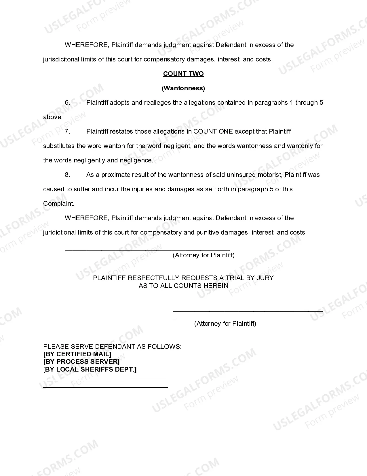 Preview Uninsured Motorist Complaint