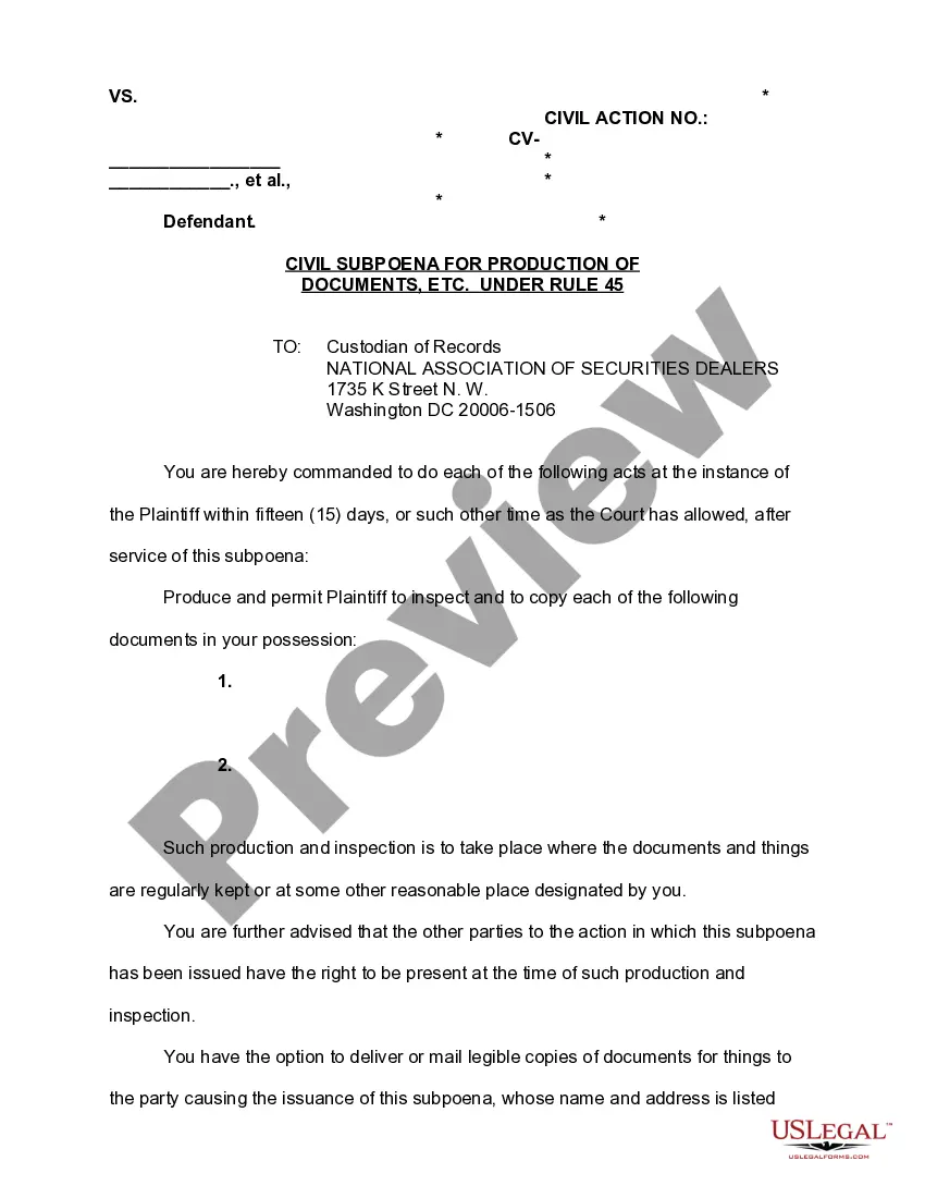 Get Non Party Subpoena Form Preview Non Party Subpoena Form