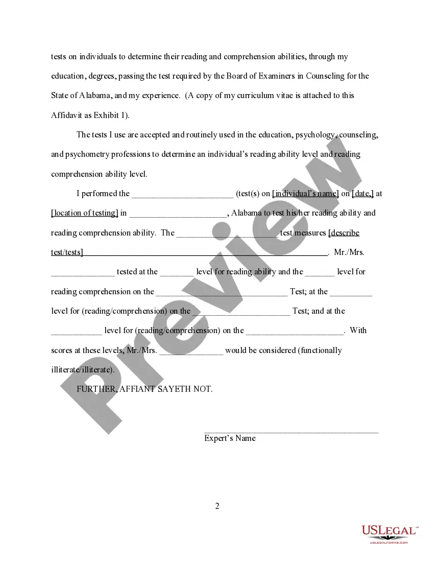 Preview Affidavit form for expert