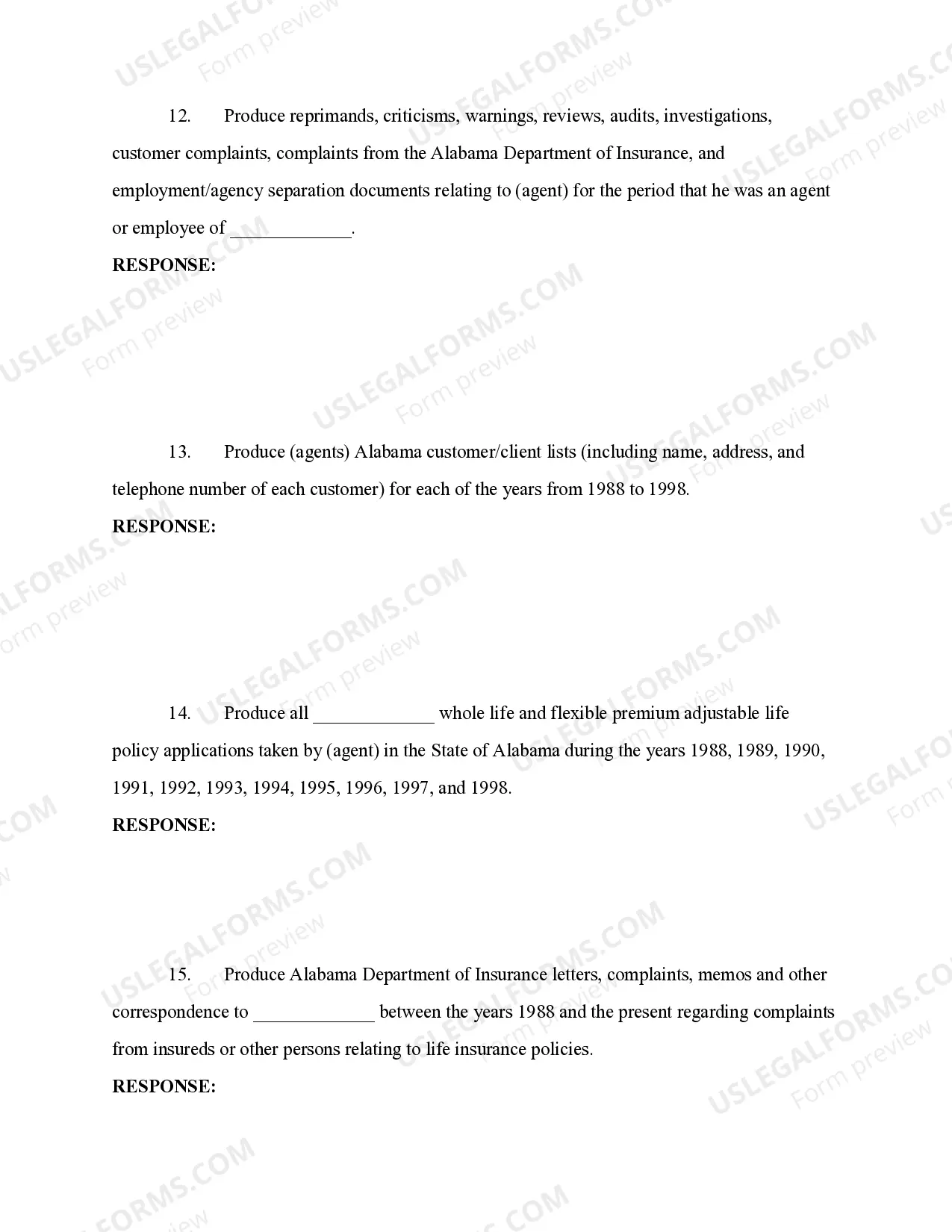 Preview Insurance Fraud - Requests for Production of Documents to Defendant Agent