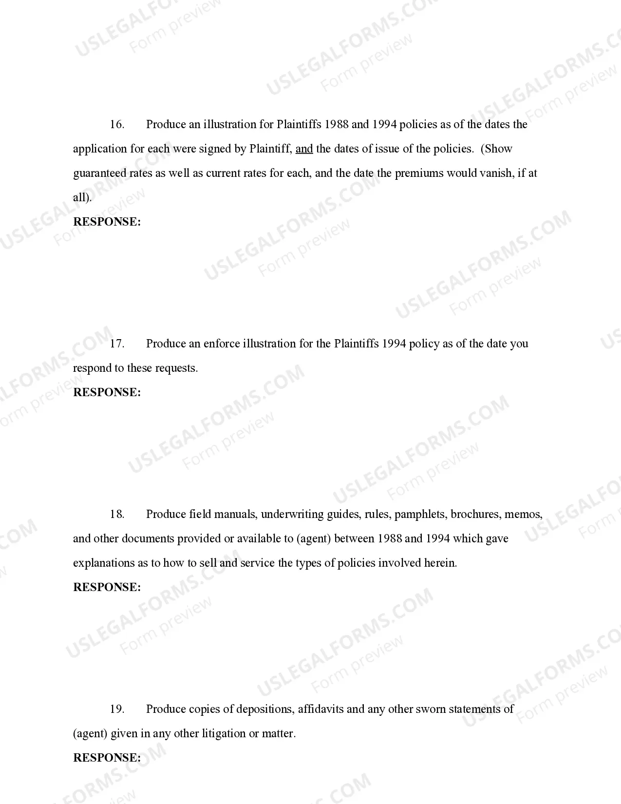 Preview Insurance Fraud - Requests for Production of Documents to Defendant Agent