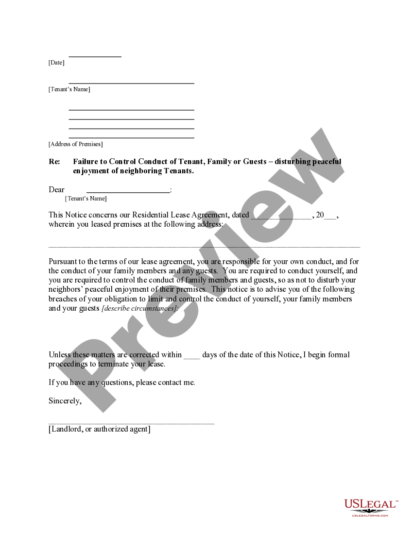 Alabama Letter from Landlord to Tenant as Notice to Tenant of Tenant's