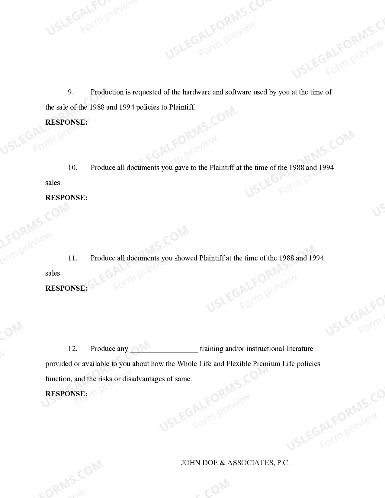 Preview Life Insurance Fraud - Requests for Production of Documents to Defendant Agent