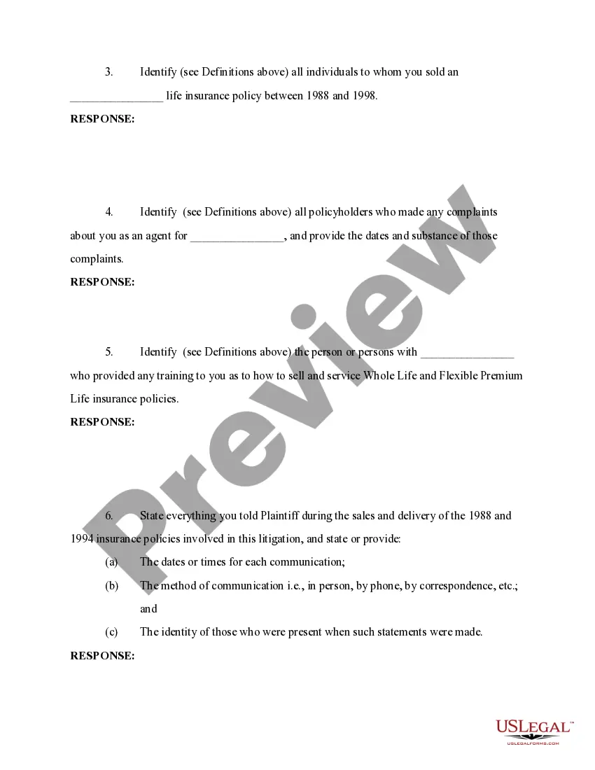 Preview Life Insurance Fraud - Interrogatories to Defendant Agent