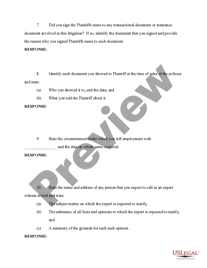 Preview Life Insurance Fraud - Interrogatories to Defendant Agent