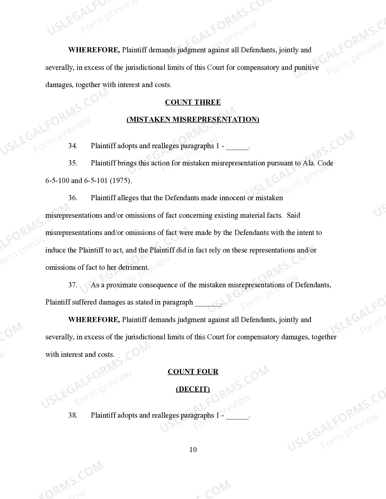 Preview Complaint for Insurance Fraud - Female Plaintiff form