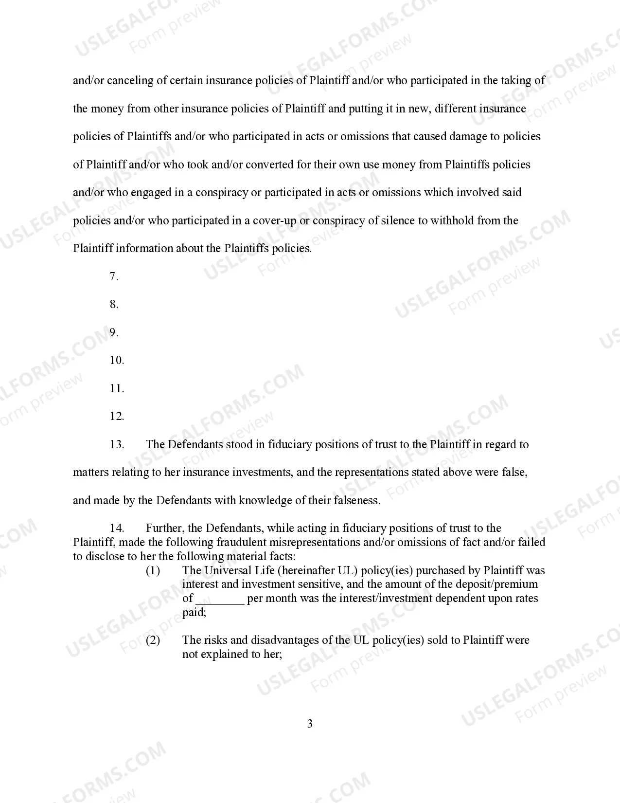 Preview Complaint for Insurance Fraud - Female Plaintiff form