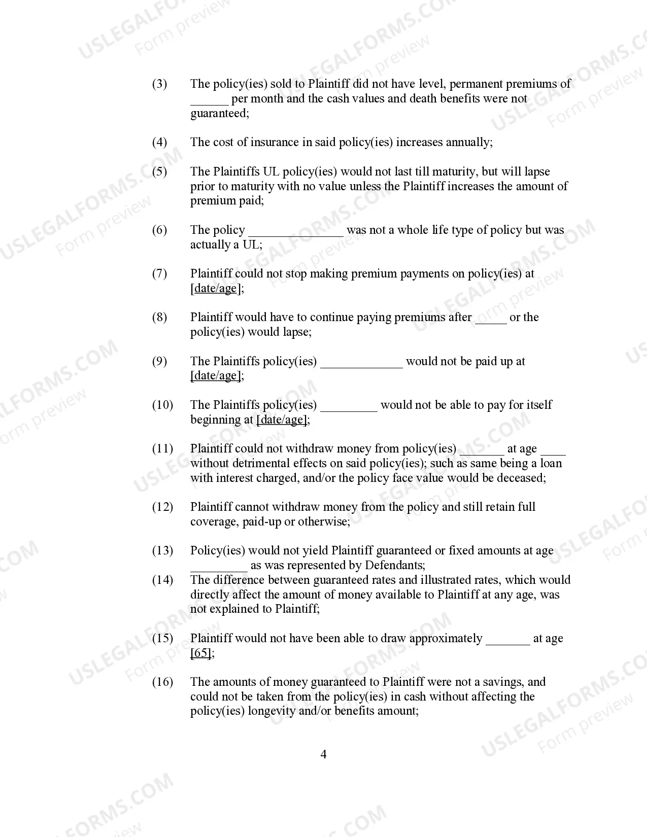 Preview Complaint for Insurance Fraud - Female Plaintiff form