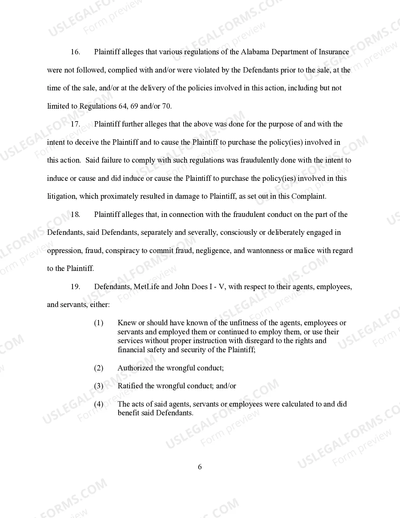 Preview Complaint for Insurance Fraud - Female Plaintiff form