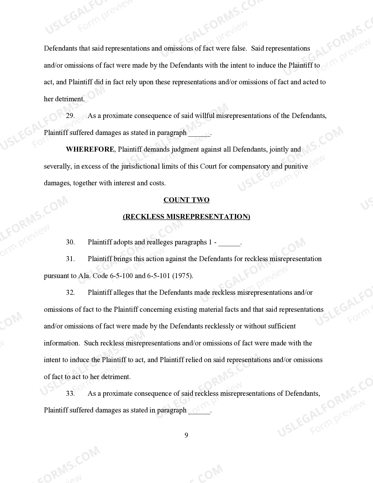 Preview Complaint for Insurance Fraud - Female Plaintiff form