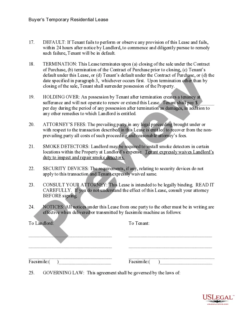 Get Temporary Lease Agreement to Prospective Buyer of Residence prior to Closing Preview Temporary Lease Agreement to Prospective Buyer of Residence prior to Closing