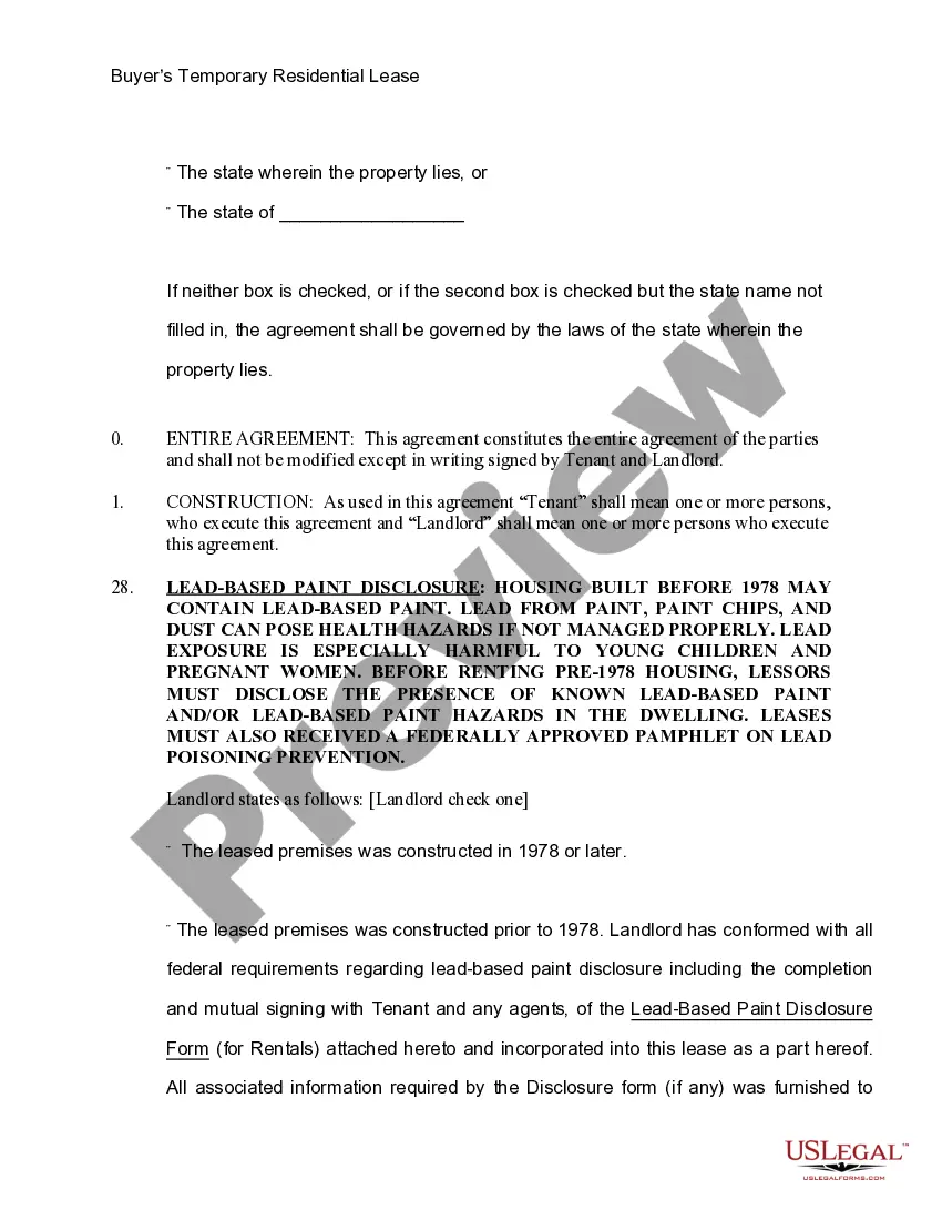 Get Temporary Lease Agreement to Prospective Buyer of Residence prior to Closing Preview Temporary Lease Agreement to Prospective Buyer of Residence prior to Closing