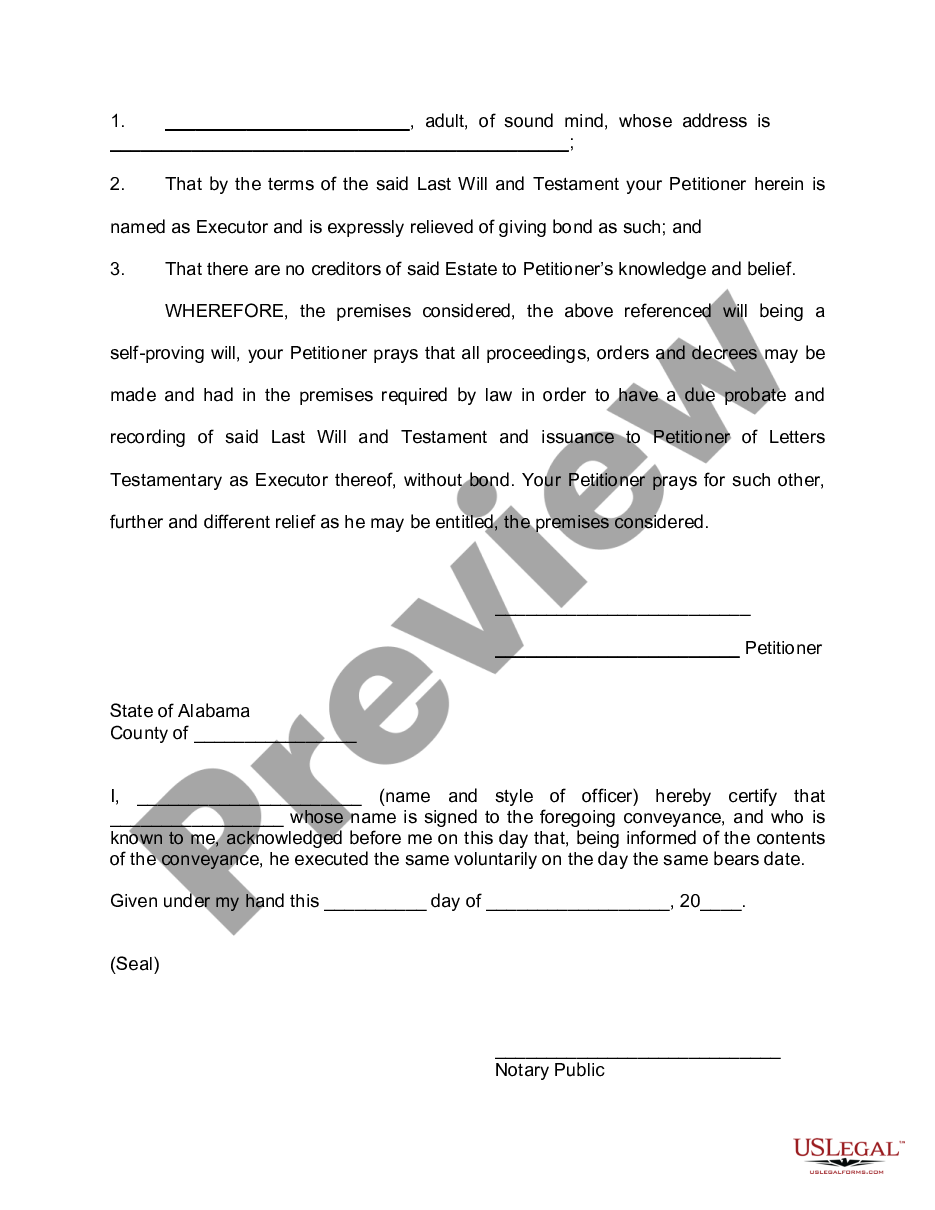 Alabama Petition to Probate Will - Alabama Probate Forms | US Legal Forms