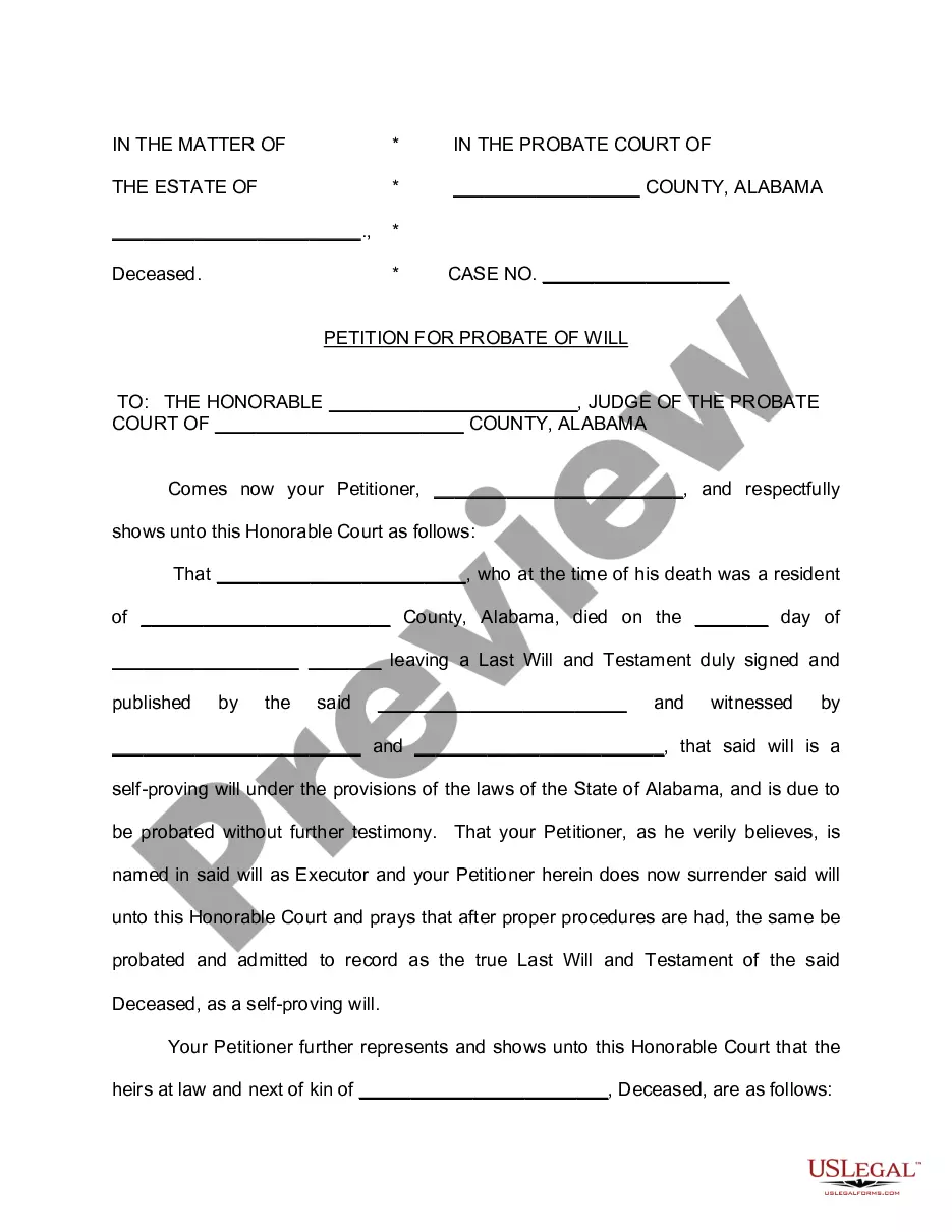 Alabama Petition to Probate Will Alabama Probate Forms US Legal Forms
