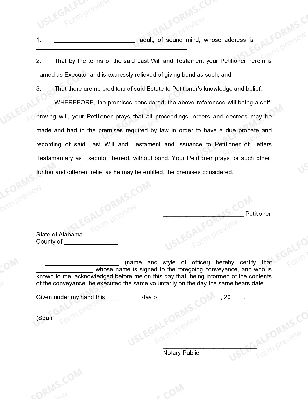 Preview Petition to Probate Will