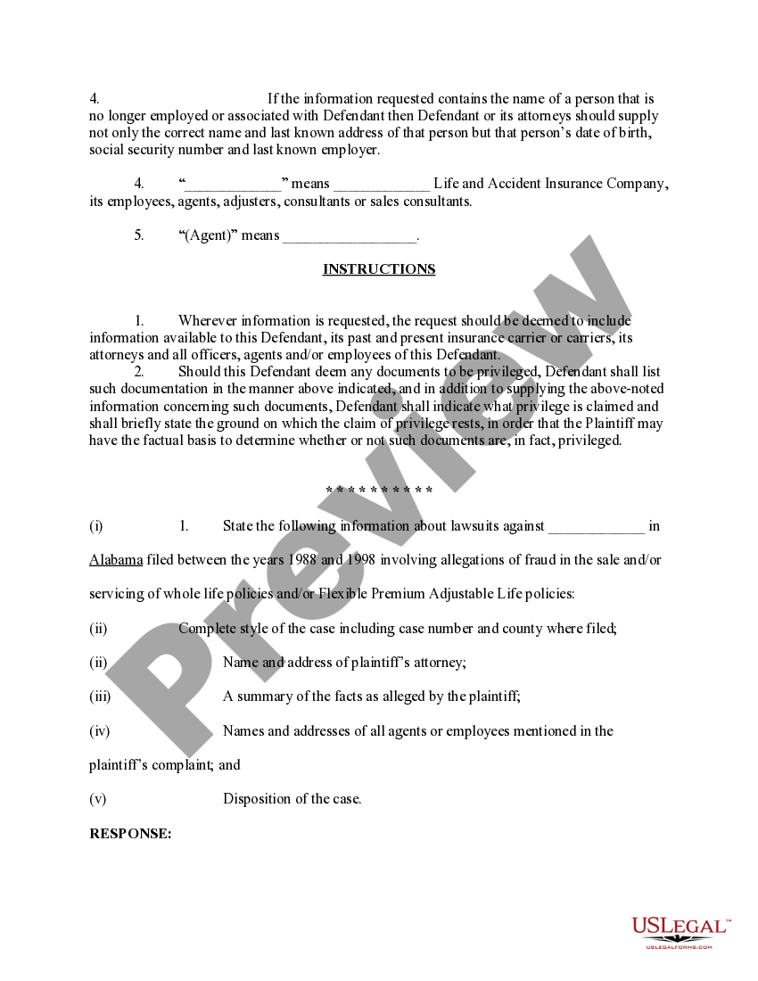 Alabama Insurance Fraud Interrogatories to Defendant Alabama Insurance Fraud Interrogatories to Defendant