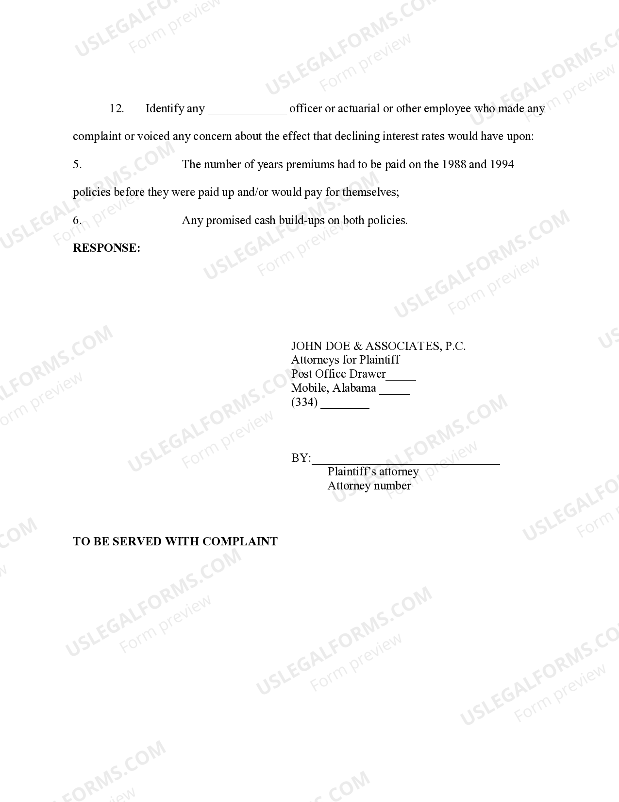 Alabama Insurance Fraud Interrogatories to Defendant