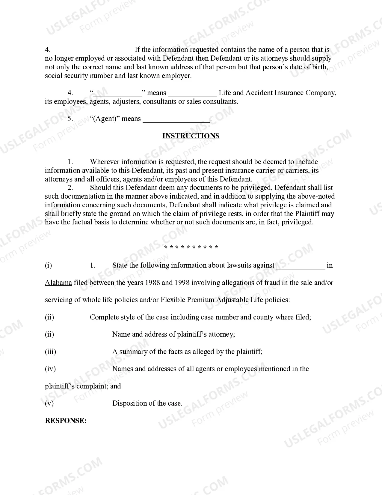 Preview Insurance Fraud - Interrogatories to Defendant Agent