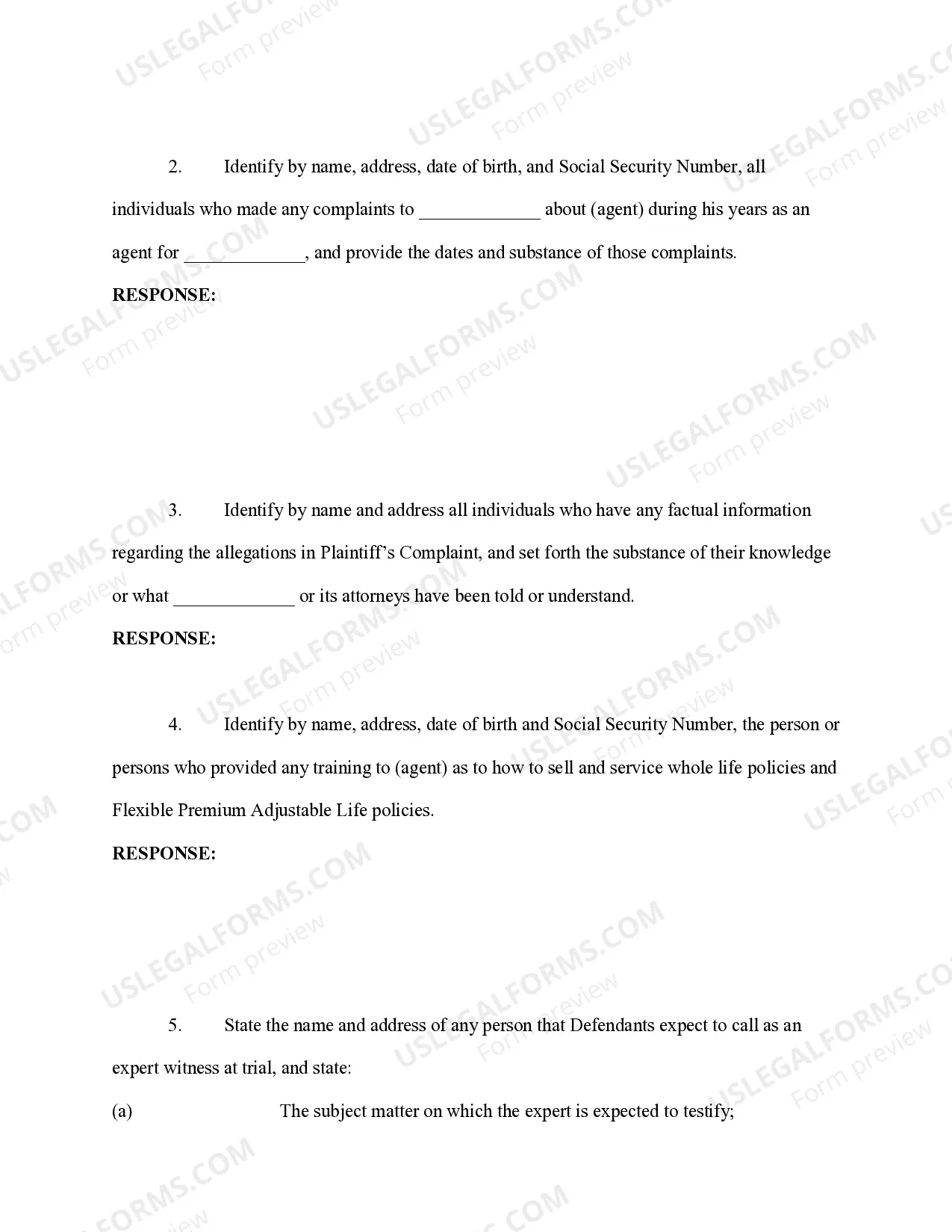 Preview Insurance Fraud - Interrogatories to Defendant Agent